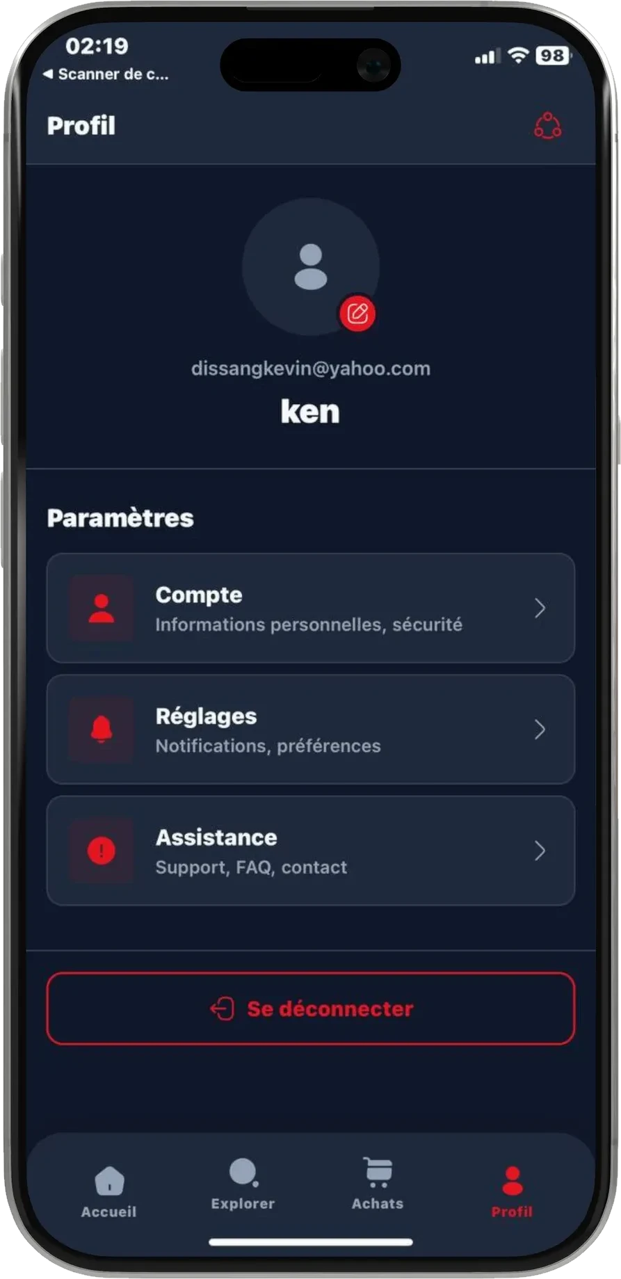 Écran iOS de l'application Aurify