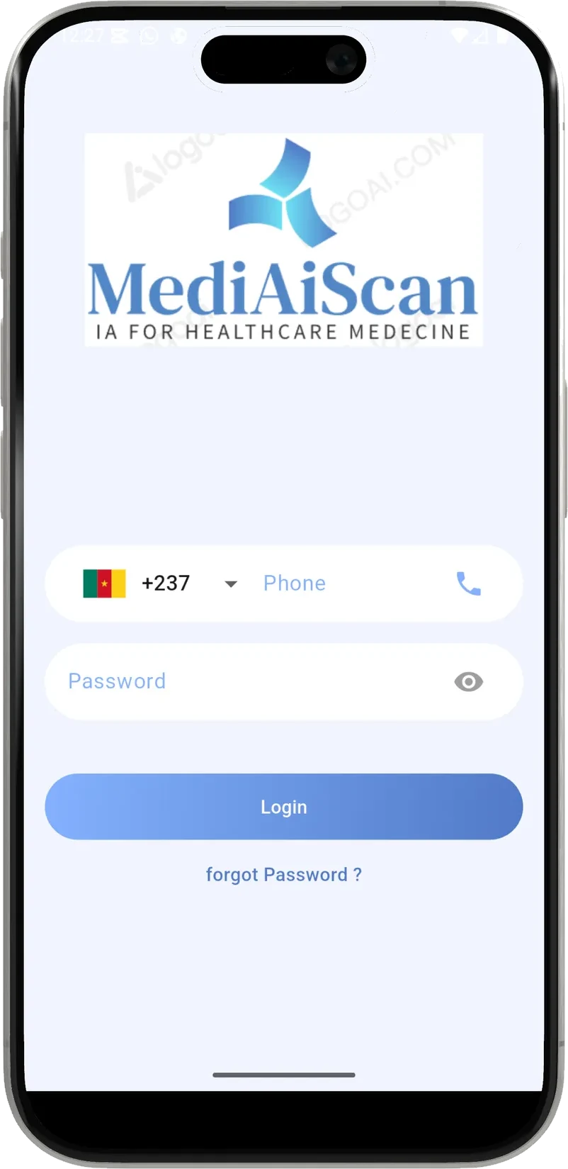 MediScan AI, application santé — écran de connexion