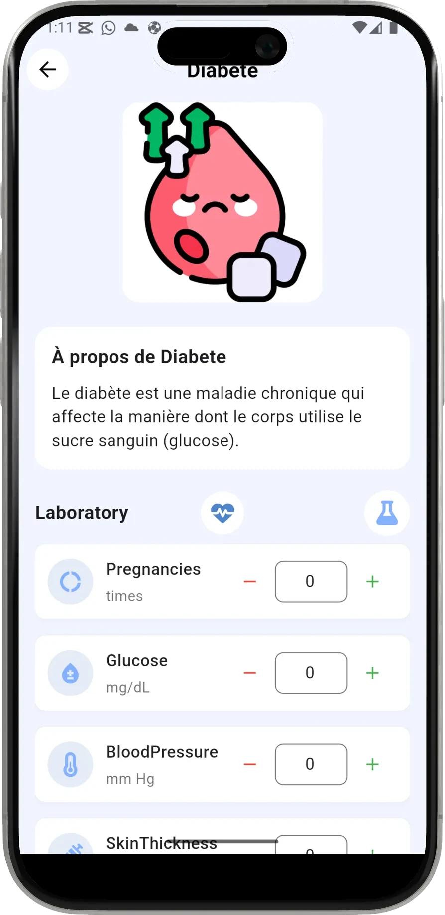 MediScan AI — écran de prédiction à partir de données cliniques